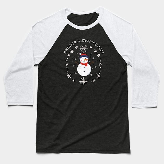 Whistler, British Columbia Snowman Baseball T-Shirt by Mountain Morning Graphics